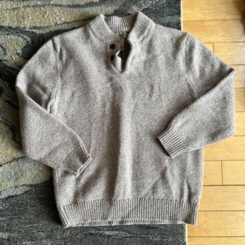 Vintage L.L.Bean Oatmeal Beige Thick Lambswool Henley Sweater Mens Size XL